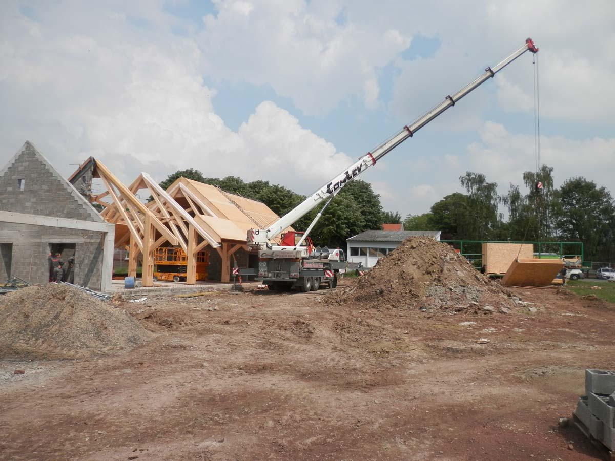 Construction bois murs remplissage paille école de Grenay (62)